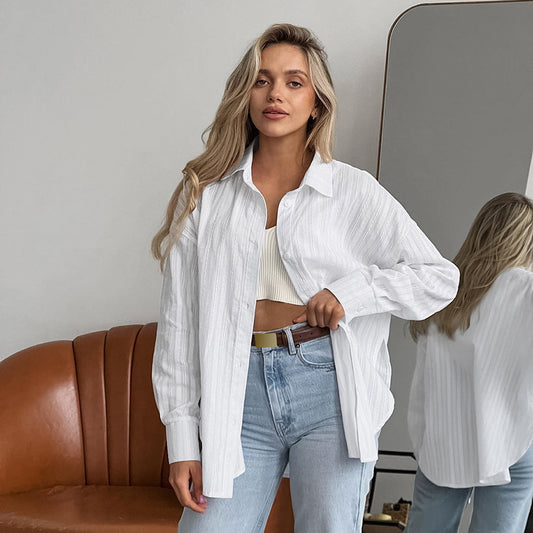 Mayla White Cotton Jacquard Shirt