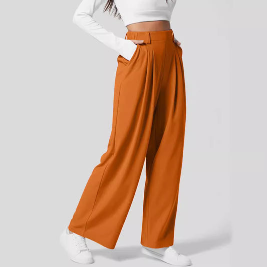 Stephanie Wide Leg Pants Elastic High Waist Waffle Knit Casual