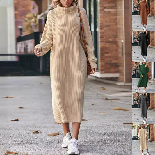 Makayla Turtleneck Knitted Sweater Dress Fashion Solid Loose Pullover Long Dresses For Women Clothing